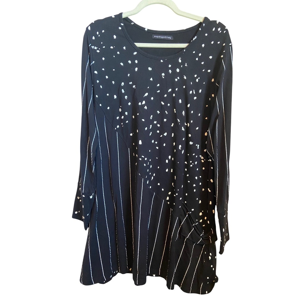Snapdragon‎ & Twig Black White Polka Dot Striped Tunic Top Long Sleeve Medium